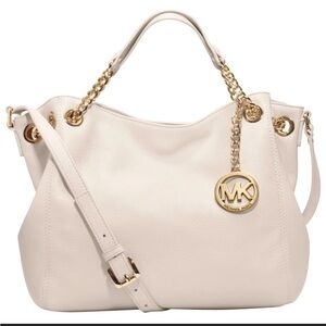 Michael Kors Off-White Shoulder Bag with Gold Accents